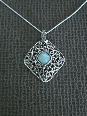 Noa Zuman Silver🤍 Square Scroll📜 with Amazonite Pendant Necklace - NWT